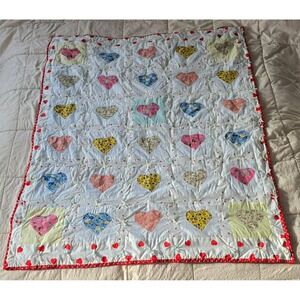 Handmade Child Quilt 40"x50" Patchwork Hearts Soft Homemade Throw Blanket